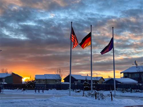 Rilke Outside View Winter Sunset and Flags